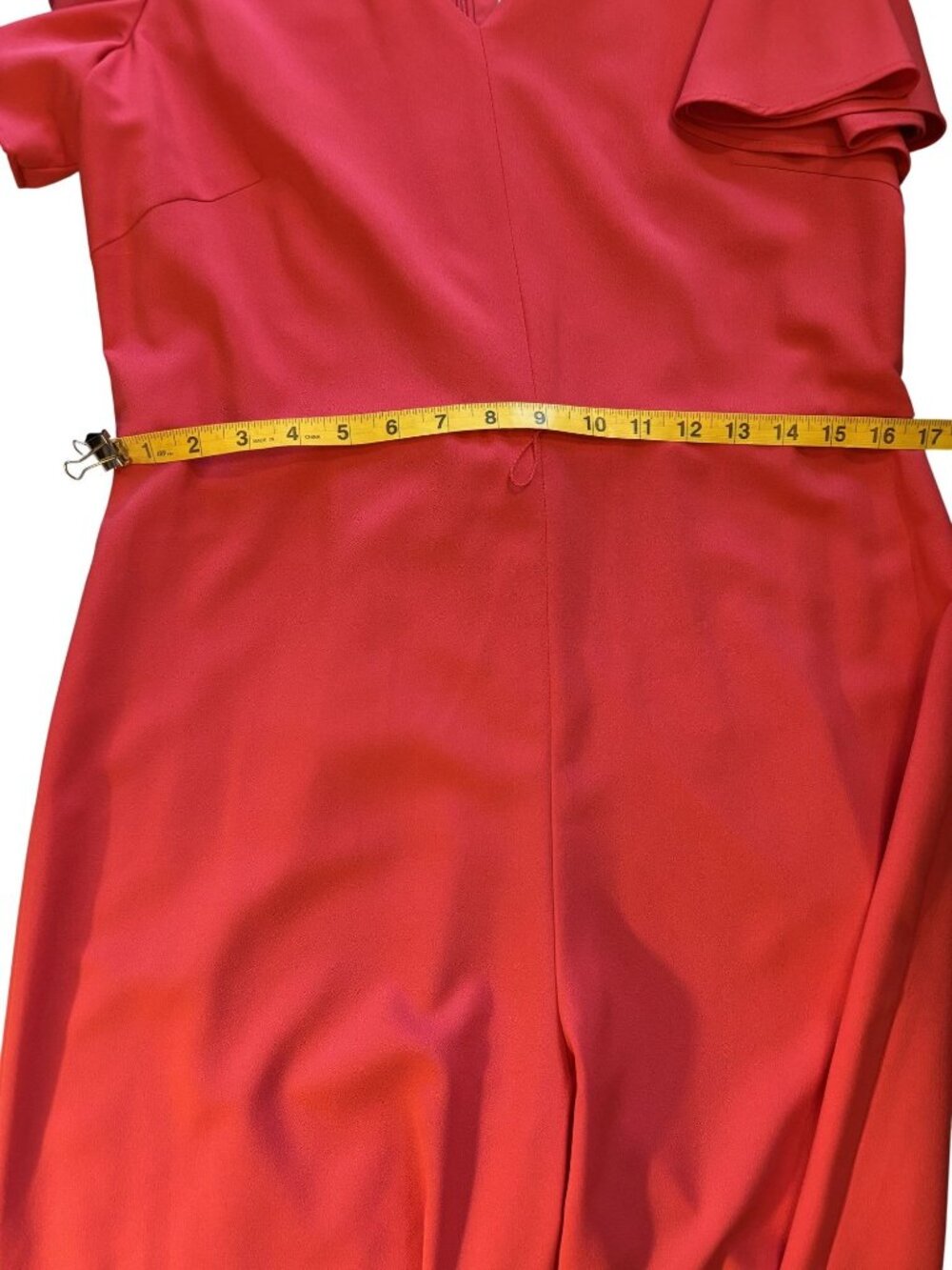 Preston & York Jumpsuit Red Hue (Lipstick) Flutter Sleeves Tie Waist & V-Neck - Picture 9 of 16
